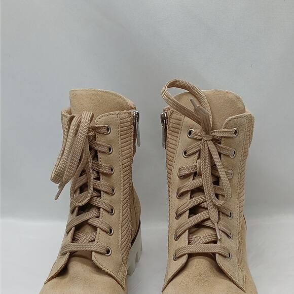 Aquatalia Myla Corduroy Suede Combat Boots Womens 8.5 Tan Gorpcore Hiking Grunge - Picture 6 of 13